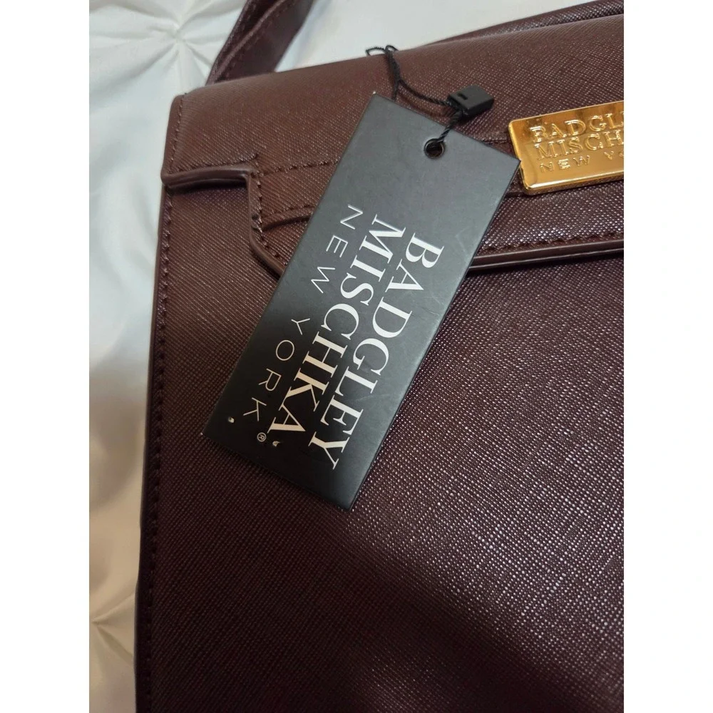 Badgley Mischka New York Burgundy Saffiano Crossbody Bag Gold Hardware NWT